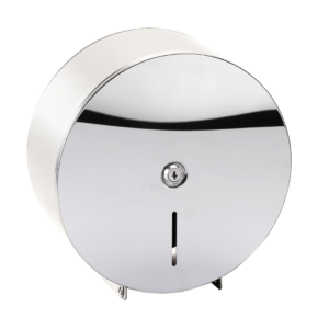 bubnový zásobník toaletného papiera Ø 260 mm lesklý nerez – detail montáže a zásuvky papiera